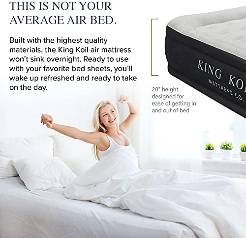 King Koil Premium California King Size Air Mattress with Built-in High-Speed Pump Best for Home, Camping & Guests, 20" Double High Airbed Adjustable Blow Up Mattress, Waterproof, 1-Year Warranty