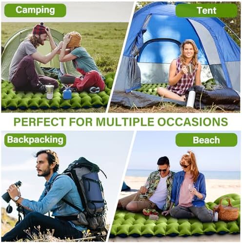 Double Sleeping Pad - Self Inflating 4" Extra-Thick for 2 Person with Pillow Built-in Foot Pump Inflatable Sleeping Mat for Backpacking, Hiking, Traveling, Tent, Portable Camping Mat