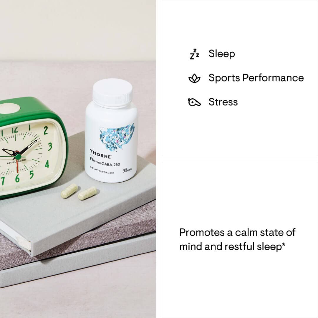 THORNE - PharmaGABA-250 - GABA Supplement - 250 mg Natural Source Gamma-Aminobutyric Acid - Promotes a Calm, Relaxed, Focused State of Mind* - 60 Capsules
