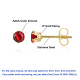 12 Pairs 18K Gold Plated Surgical Stainless Steel Stud Earring, Cubic Zirconia CZ Stud Earrings for Women, Multicolor Birthstone Stud Earrings Set 4mm (Prong 4mm)