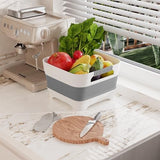 2.4 Gal Collapsbile Wash Basin with Drian Plug,9L Dish Pan for Soaking Baby Bottles,Portable Sink, Multiuse Foldable Bucket,Ice Beverage Tubs for Camping, Vegetable Washing, RV (Gray)