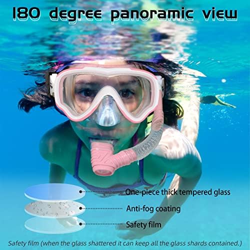 Seago Kids Swim Goggles Snorkel Diving Mask for Youth(5-15), Anti-Fog 180° Clear View