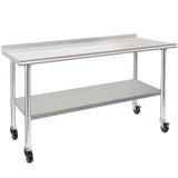 HARDURA Stainless Steel Table 24 x 60 Inches with Wheels Casters NSF Heavy Duty Commercial Prep Table with 2” Backsplash and Adjustable Undershelf for Restaurant Kitchen Home and Hotel