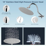 Hibbent All Metal Shower Head, 10'' High Pressure Rainfall Shower Head/Handheld Showerhead Combo with 12'' Adjustable Curved Shower Extension Arm, 7-Spray, 71'' Shower Hose, Shower Head Holder, Chrome