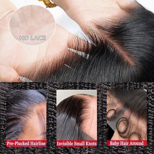 13x4 Deep Wave Lace Front Wigs Human Hair 200% Density Pre Plucked 13x4 HD Transparent Lace Frontal Wigs Human Hair Glueless Curly Wigs for Black Women 30 Inch