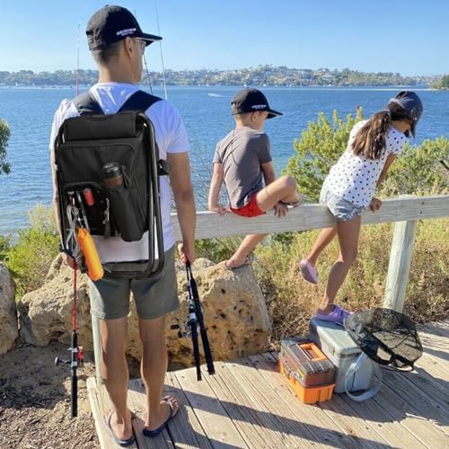 MOZETO Backpack Stool Cooler Chair with Molle Pocket and American Flag Patche, Portable Folding Fishing Stool for Outdoor Walking Hiking Camping