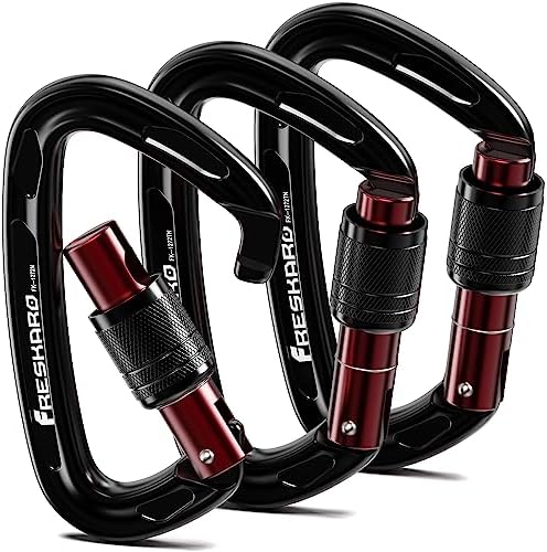 FresKaro 4inches 25kN-5621lbs Climbing Carabiners, UIAA CE Certified, Screw Lock, 7075 Aluminium, Lightweight, Rust Proof, for Mountaineering, Rappelling etc., Multi-Colors