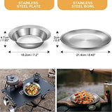 Odoland Camping Complete Messware Kit, Polished Stainless Steel Camp Dinnerware, Camping Cooking Tableware, Cutlery Organizer Utensil with Plates and Bowls Set for Backpacking, Hiking, Picnic