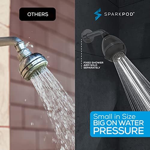 SparkPod 3-Inch Extreme High Pressure Shower Heads - Pressure Boosting with Rain, Massage & Pulsating Mode, Powerful Water-Saving Showerhead - 2.5 GPM Fixed Shower Head (Midnight Black Matte)