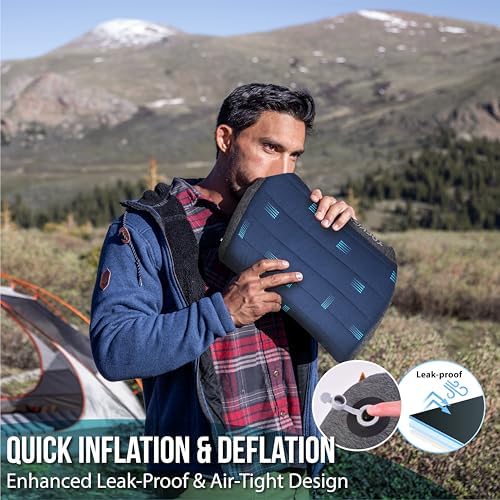 TREKOLOGY Premium Inflatable Camping Pillow with Removable Foam-Padded Case – Noise-Reducing, Ergonomic Design for Outdoor, Backpacking, and Air Travel ALUFT Pro