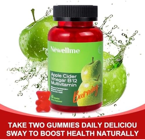 NEWELLME Sugar-Free Apple Cider Vinegar Gummies B12 Multivitamin,ACV Supplement Gummy Vitamins,Vegetarian Supplement for Women & Men,Non GMO,Support Normal Energy Levels & Gut Health 120 Gummies (120)