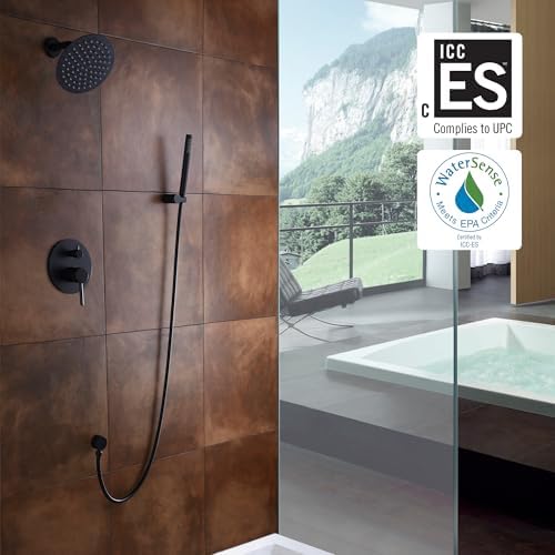Black Shower Fixtures, Matte Black Shower Faucet Set, Black Shower System with Rain Shower and Handheld,sumerain