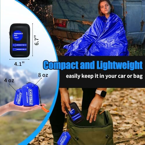 Frelaxy Extra-Thick Survival Tent and Emergency Sleeping Bag, Emergency Shelter Survival Bivy Set with Whistles, Paracord, Storage Pouches, and EVA Case, Perfect for Survival Kits