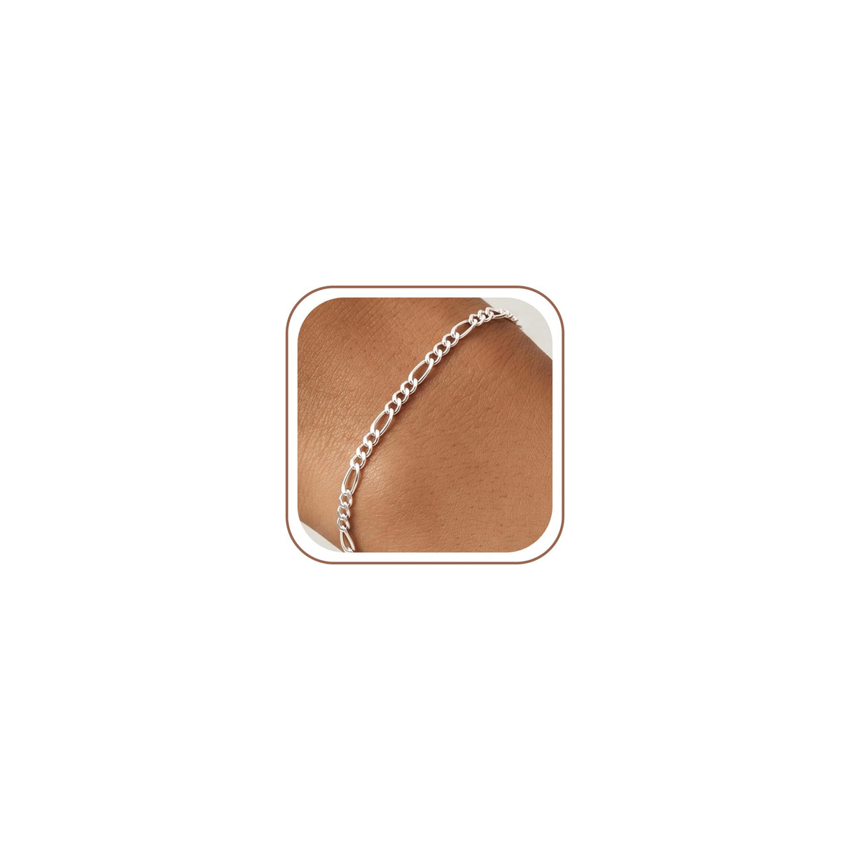 TOPCRED 925 Sterling Silver 3mm Figaro Chain Bracelet for Women 7 Inches