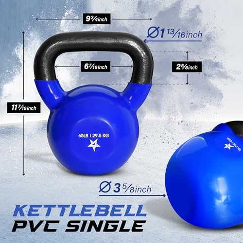 Yes4All 5-65lbs Kettlebells Vinyl Coated Cast Iron for Dumbbell Weights Exercises, Gym, Fitness, Full Body Workout Equipment Push up, Grip and Strength Training
