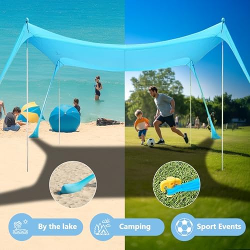 Beach Tent Sun Shelter 10 x 10FT with 8 Sandbags, UPF 50+ Protection Beach Shade Canopy, Eazy Up Portable Canopy Tent for Sun, Camping, Fishing, Backyard