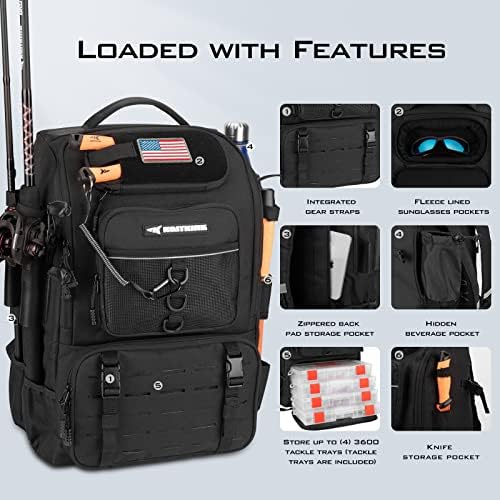 KastKing Karryall Fishing Tackle Backpack with Rod Holders 4 Tackle Boxes,40L Fishing Bag Storage Fishing Gear and Equipment