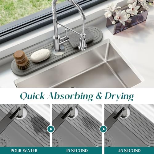 Kitchen Faucet Mat - Diatomite Splash Guard for Sink, Quick-Drying Water Absorbing Stone Tray [Light Grey, 17.7" x 3.9"]