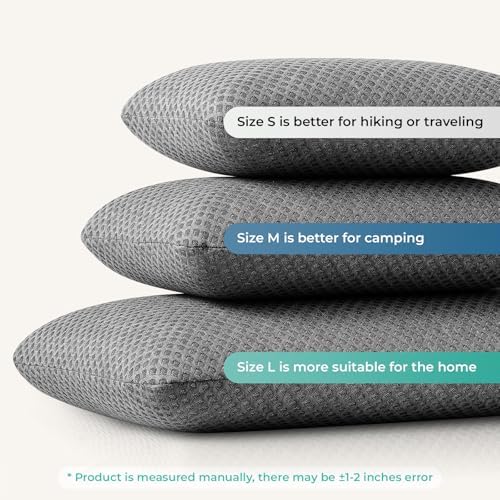 Travel Pillow Memory Foam Pillows, Camping Pillow-Compressible Medium Firm, Breathable Cover, Ideal Backpacking Hiking, Bed Pillows, Airplane and Car (Dark Grey, M)