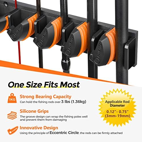 PLUSINNO V9 Vertical Fishing Rod Holders, Wall Mounted Fishing Pole Holders, Fishing Rod Rack Holds Up to 9 Rods or Combos, Fishing Rod Holders for Garage, Fits Most Rods of Diameter 3-19mm