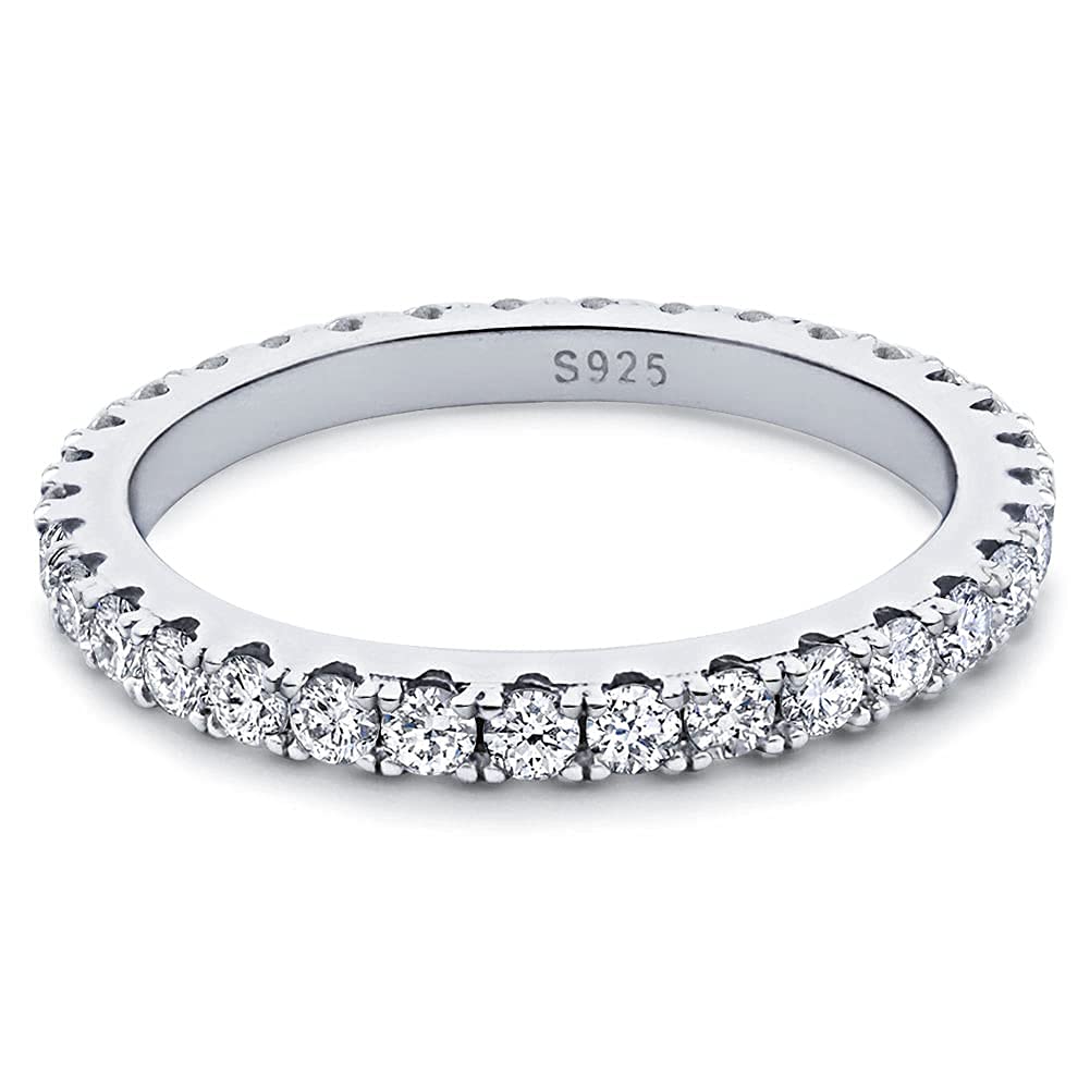 Bo.Dream 2.2mm Round Cubic Zirconia CZ Wedding Full Eternity Band Rings Sterling Silver Size 6