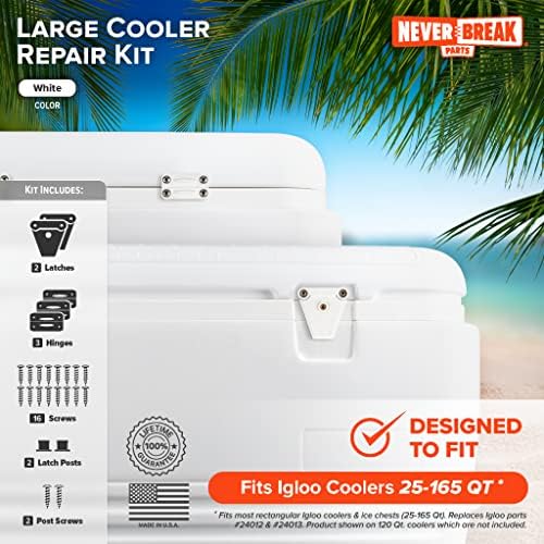 NeverBreak Parts - Igloo Cooler Replacement Parts - Large Repair Kit | High Strength Igloo Cooler Hinges Replacement with Latches | Ice Chest Repair Kit