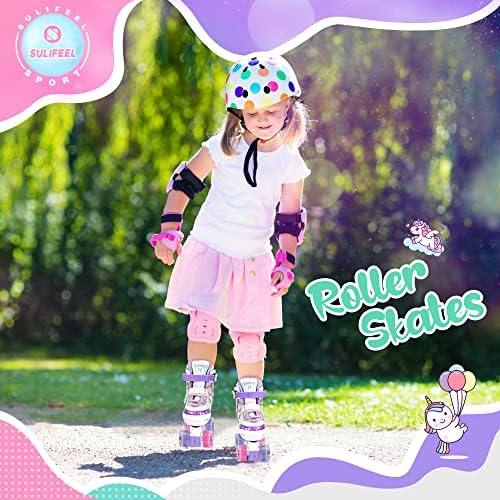 SULIFEEL Rainbow Unicorn 4 Size Adjustable Light up Roller Skates for Girls Boys for Kids