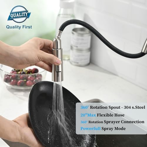 Havin Brushed Nickel Kitchen Faucet with Pull Down Sprayer, High Arc Stainless Steel Material, with cUPC Ceramic Cartridge,Fit for 1 or 3 Holes Kitchen Sink or Laundry Sink or bar Sink Faucet