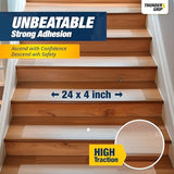 24"x4" Clear Non-Slip Stair Treads for Wooden Steps (18-Pack) - Self Adhesive Strips - Transparent Indoor