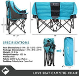VILLEY Double Camping Chair w/Cooler Bag, Extra Wide Loveseat, Heavy Duty Padded Camping Couch, Portable Folding Chair w/Carry Bag Steel Frame Cup Holders for Camp Lawn Picnic Sports, Support 600LBS
