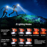 Headlamp Flashlight, 2-Pack Super Bright LED Rechargeable Headlight - Spotlight&Floodlight Combination,Sensor Control, 8 Modes,IPX5 Waterproof, 20+Hrs Runtime for Camping-Orange