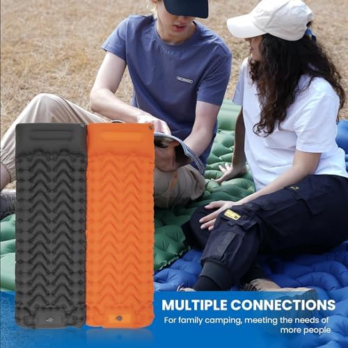 KingCamp Self Inflating Camping Mattress with Built-in Foot Pump, Connectable Durable Inflatable Sleeping Mat with Pillow, Compact Camping Air Mattress for Hiking