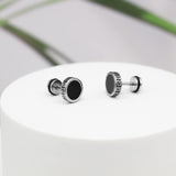 【Hypoallergenic Earrings for Men】-18G Flat Mens Surgical Steel Black Stud Earring 10mm (0.4")-【For Sensitive Skin & New Piercings】 Textured Brick Design Pair 0.28oz Men's jewelry-Para Hombre (Black)