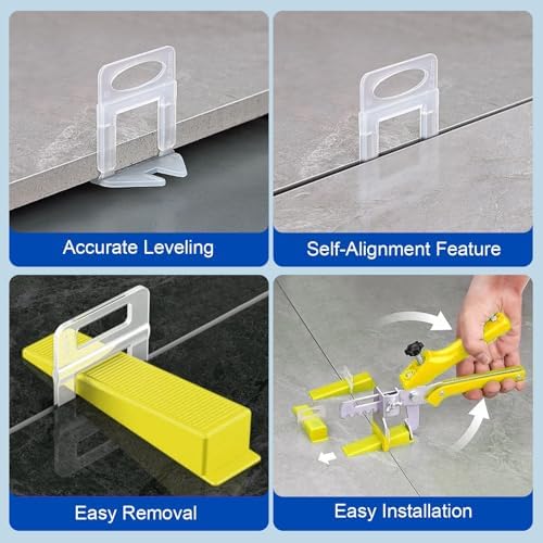 DGSL Tile Leveling System Clips - DIY 2400 Tiles Leveler Spacers - 1/8 Inch Tile Leveling System for Professional Ceramic Tile and Stone Installation