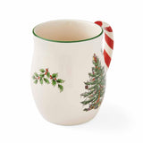 Spode Christmas Tree 14 oz Holiday Mugs (Set of 4) - Festive Coffee Cups with Peppermint Candy Cane Handle, Stoneware Christmas Drinkware Ideal for Hot Cocoa, Holiday Tea & Winter Beverages