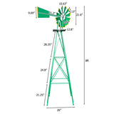 VINGLI Upgrade 8FT Ornamental Windmill Backyard Garden Decoration Weather Vane, Heavy Duty Metal Wind Mill w/ 4 Legs Design (Green)