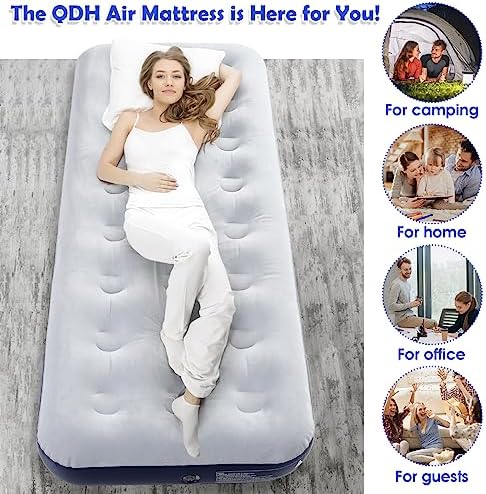 Camping Air Mattress Inflatable Air Bed Flocked Surface Travel Bed Sleeping Pad Air Bed for Outdoor Camping Tent Guest Travelling