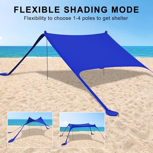 ihuan Beach Tent Sun Shelter 11X11FT UPF50+ with 4 Aluminum Foldable Poles, Easy Setup Outdoor Shade Canopy for 8 Person, Cool Cabana for Fishing, Family Trips, Backyard Picnics