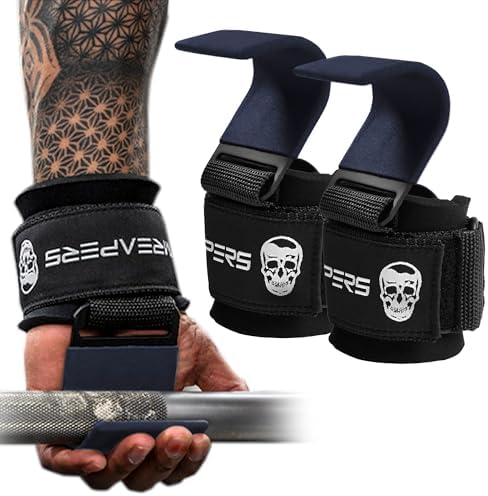 Gymreapers Weight Lifting Hooks (Pair), Heavy Duty Power Wrist Straps Hand Grip Support For Deadlifts, Pull Ups, Shrugs - Gym Gloves For Men and Women