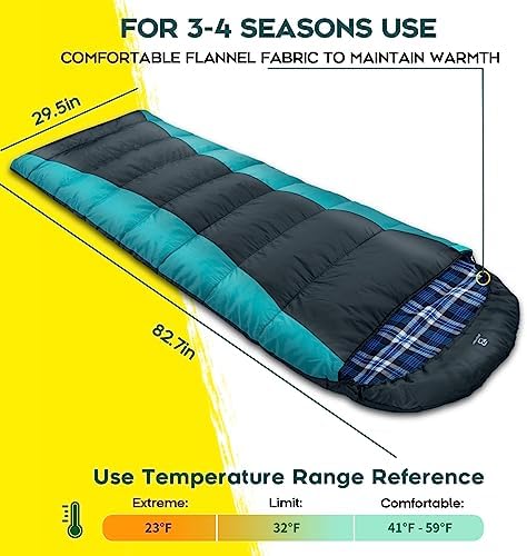 Bessport Sleeping Bag Winter | Flannel Lined 18℉ - 32℉ Extreme 3-4 Season Warm & Cool Weather Adult Sleeping Bags Large | Lightweight, Waterproof for Camping, Backpacking, Hiking