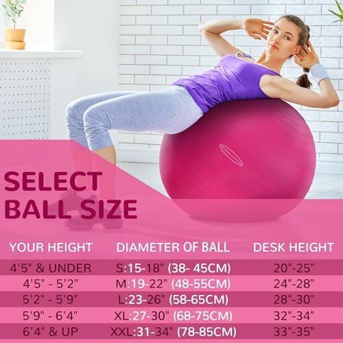 Anti-Burst and Slip Resistant Exercise Ball - Yoga, Fitness, Birthing Ball With Quick Pump, 2,000-Pound Capacity, Multiple Colors and Sizes
