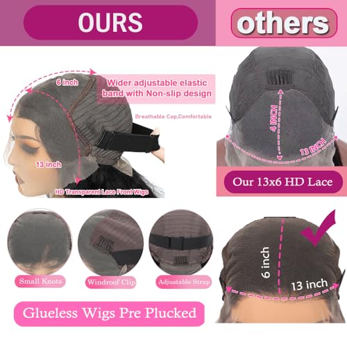 28 Inch 13x6 Body Wave Lace Front Wigs Human Hair 200% Density HD Lace Frontal Wigs Human Hair Glueless Wigs Human Hair Pre Plucked With Baby Hair 100% Virgin Human Hair Lace Front Wigs for Women