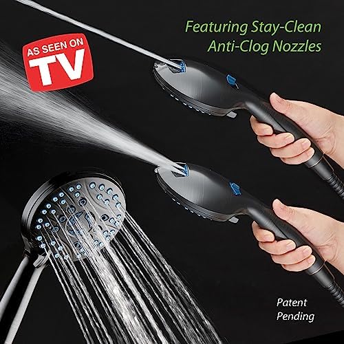 Hotel Spa AquaCare High Pressure 8-mode Handheld Shower Head - Anti-clog Nozzles, Built-in Power Wash to Clean Tub, Tile & Pets, Extra Long 6 ft. Stainless Steel Hose, Wall & Overhead Brackets