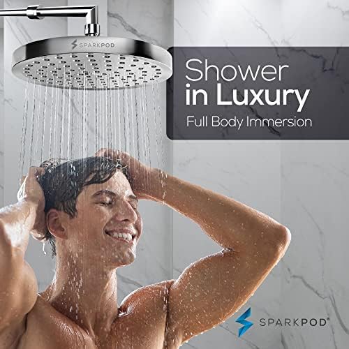 SparkPod Shower Head - High Pressure Rain - Premium Quality Luxury Design - 1-Min Install - Easy Clean Adjustable Replacement for Your Bathroom Shower Heads (Luxury Polished Chrome, 8 Inch Round)