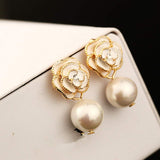 Fashion Design Faux Pearl Charm Flower Dangle Drop Earrings Studs For Women (White)