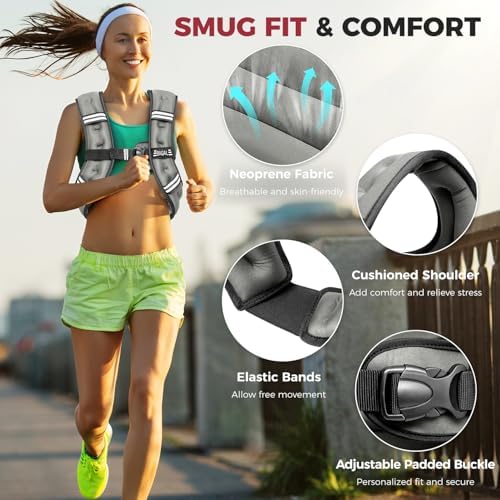 BAGAIL Weighted Vest, 5lbs/10lbs/12lbs/15lbs/20lbs/25lbs/30lbs Weight Vest with Detachable Pouch, Rucking Vest for Women, Men, Walking, Weight Loss, Training, Running