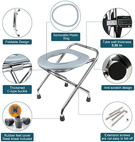 BLIKA Portable Toilet for Camping, 400LBS Stainless Steel Foldable Camp Travel Toilet for Adults, 16-Inch for Truckers, Camping, RV Travel, Road Trips, Outdoor Use