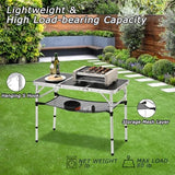 Tri-fold Folding Picnic Table, 3ft Camping Table Lightweight Portable Aluminum Outdoor Table with Adjustable Heights for Backyard BBQ Party