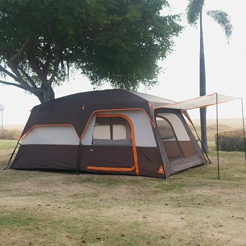 KTT Extra Large Tent 10-12-14 Person(Style-B),Family Cabin Tents,2 Rooms,3 Doors and 3 Windows with Mesh,Straight Wall,Waterproof,Double Layer,Big Tent for Outdoor,Picnic,Camping,Family Gathering