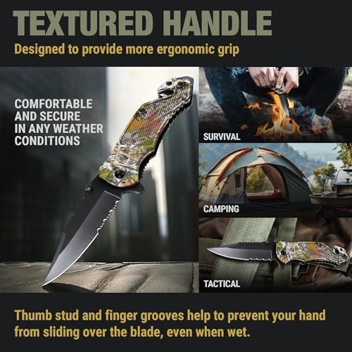 GOOD WORKER Legal Pocket Knife Hunting Camo - 2.95” Folding Sharp Blade - Camo Military Style - Small Tactical Knives for Hunting Work Survival Outdoor Activities - Birthday Gifts for Men 6680 C